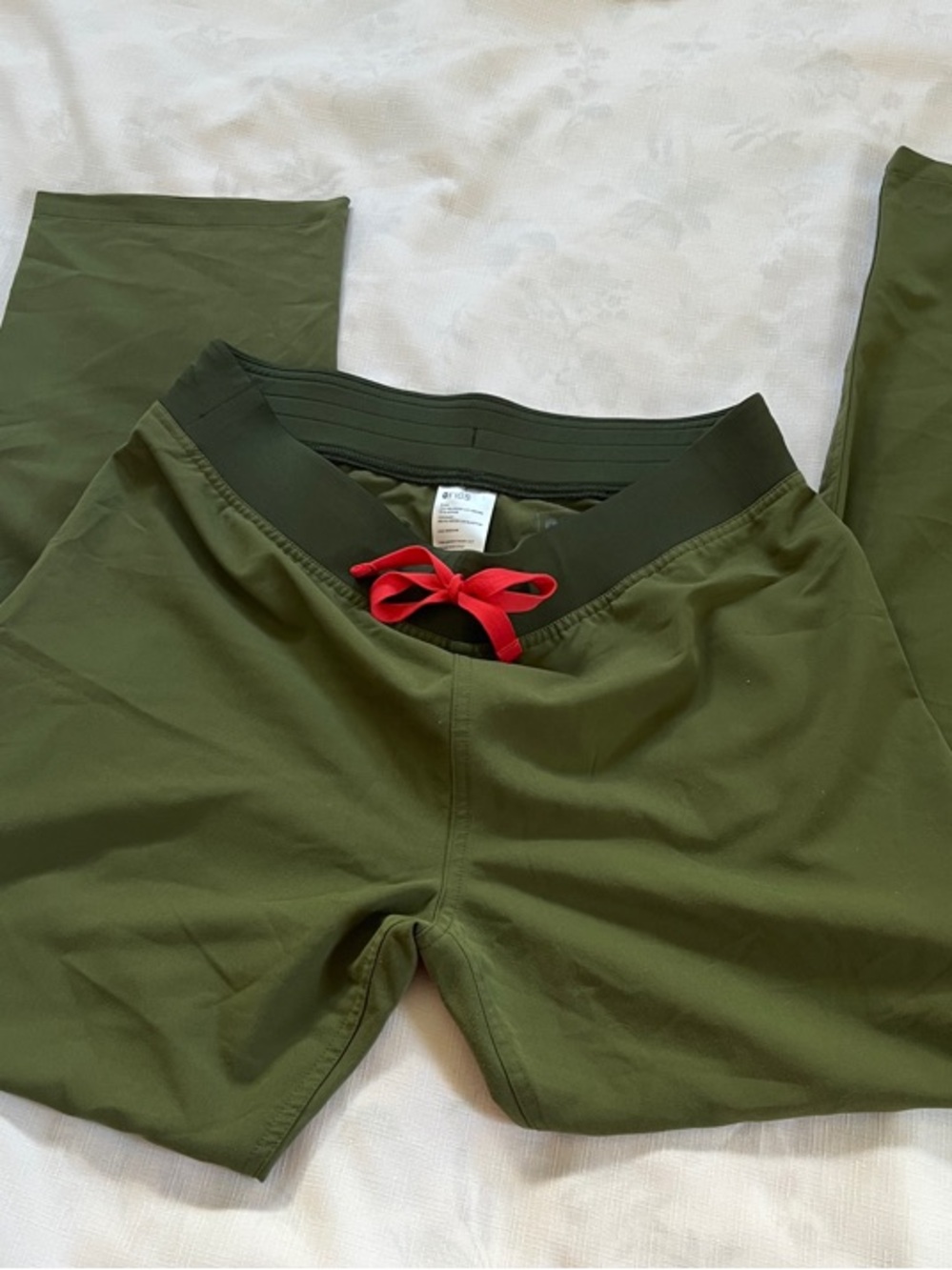 Figs Olive Green Leggings with Red Drawstring